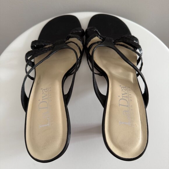 La Diva - Black - Leather - Sandals with Heel - Size 9 - Picture 5 of 8